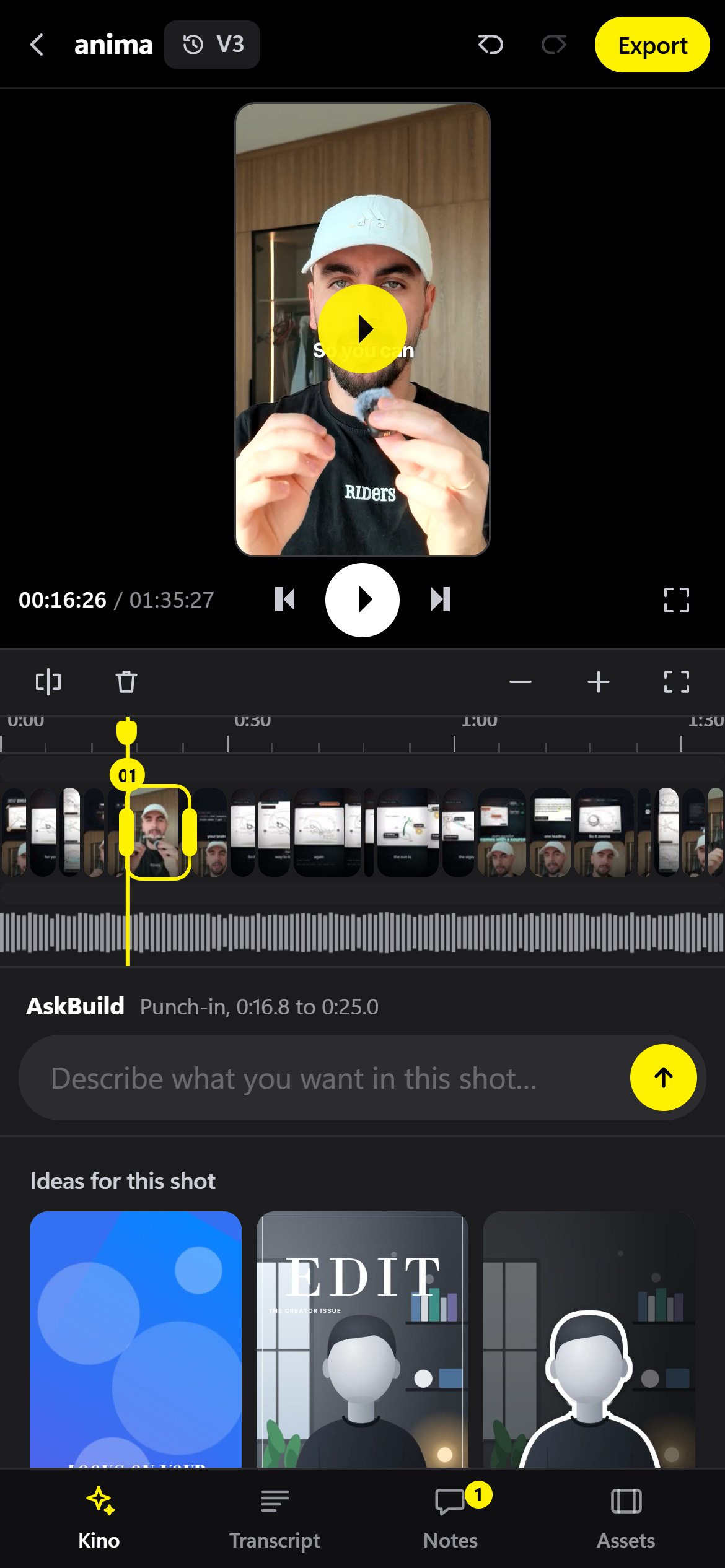 The KinoCut editor on a phone